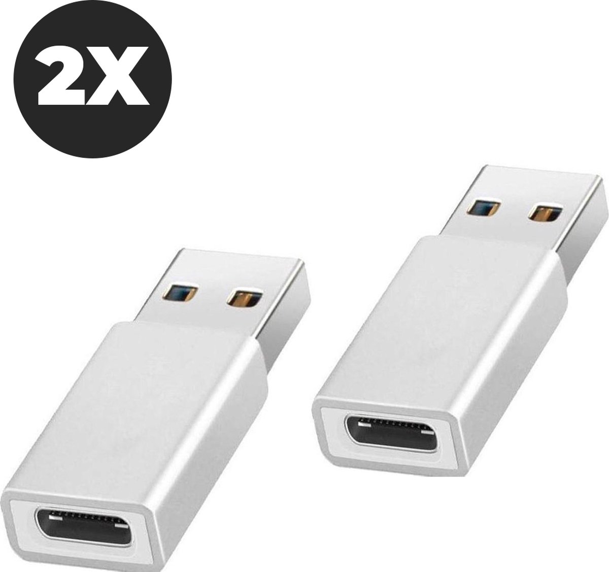 USB C Splitter - USB naar USB-C Converter - Adapter geschikt voor Apple & Windows computers - Werkt ook als auto oplader - Licht Grijs - 2pack