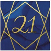 servetten '21' 33 cm papier goud/blauw 16 stuks