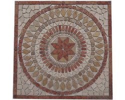 Mozaiek natuursteen tegel - Marmer medallion - 30 x 30 cm - Voor binnen geschikt - rood creme beige 062
