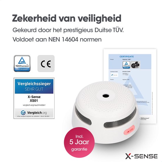 X-Sense XS01 Rookmelder - 10 jaar batterij - Compact design - Voldoet aan Europese norm - Brandalarm