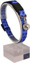 Verstelbare Marineblauw & Zwart Kattenpoot Gedessineerd Zachte Textuur Kattenhalsband Met Veiligheidsslot en rammelaar 22-30 cm