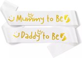 Set met 2 sjerpen Daddy en Mummy to Be wit met goud - daddy - mommy - sjerp - zwanger - babyshower - genderreveal