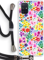 Case Company® - Samsung Galaxy A71 hoesje met Koord - Little Flowers - Telefoonhoesje met Zwart Koord - Bescherming aan alle Kanten en Over de Schermrand