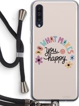 Case Company® - Samsung Galaxy A50 hoesje met Koord - Happy days - Telefoonhoesje met Zwart Koord - Bescherming aan alle Kanten en Over de Schermrand