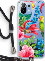 Case Company® - Xiaomi Mi 11 Lite hoesje met Koord - Papegaaien - Telefoonhoesje met Zwart Koord - Bescherming aan alle Kanten en Over de Schermrand