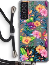 Case Company® - Samsung Galaxy S21 FE hoesje met Koord - Tropisch 2 - Telefoonhoesje met Zwart Koord - Bescherming aan alle Kanten en Over de Schermrand