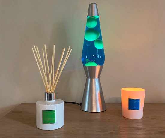 Mathmos Neo Muur lavalamp Zilver - Blauw met Groene lava
