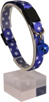 Verstelbare Marineblauw & Witte Ster Gedessineerd Zachte Textuur Kattenhalsband Met Veiligheidsslot en rammelaar 22-30 cm