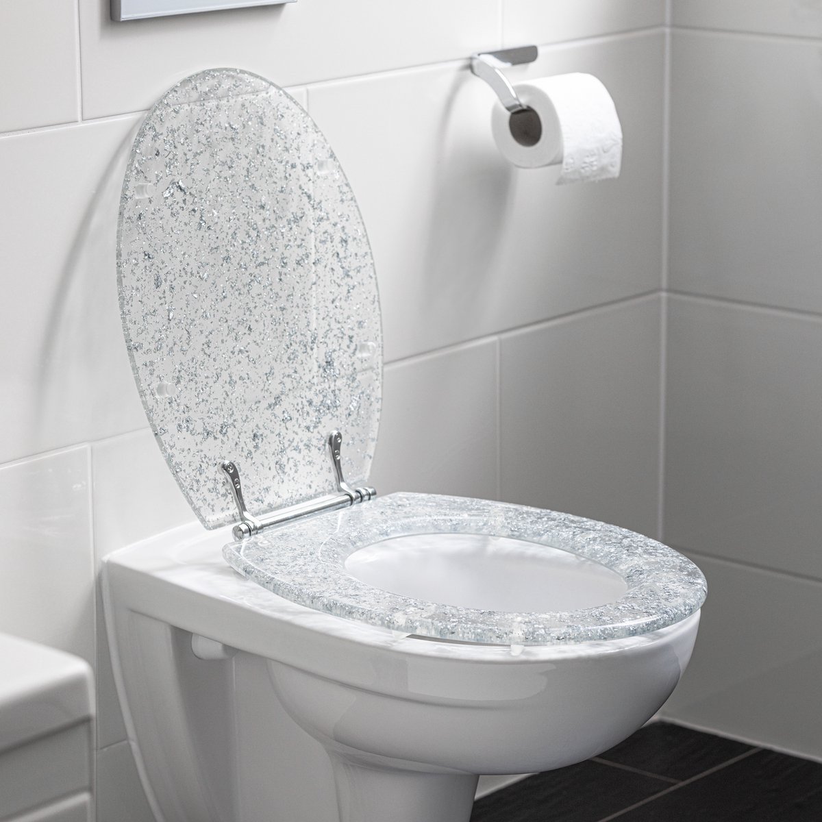 Abattant WC Navaris design pailleté - Abattant WC transparent 42 x 36 x 4,5  cm - Facile à fixer