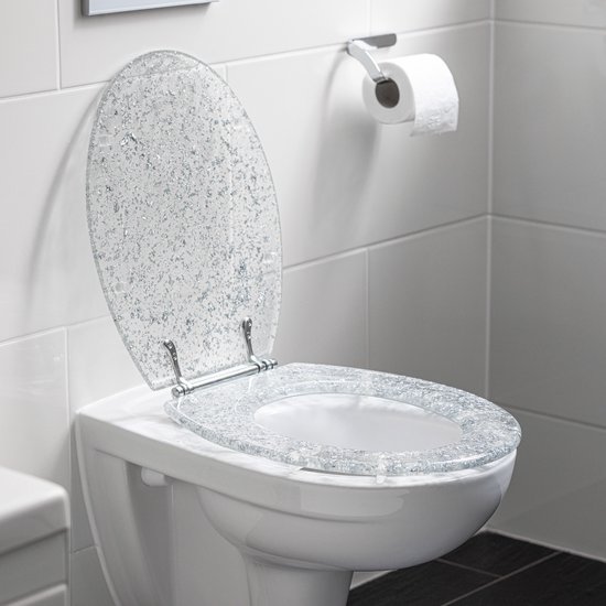Maak leven Larry Belmont reservoir Navaris toiletbril met glitter design - Transparante wc-bril 42 x 36 x 4,5  cm -... | bol.com