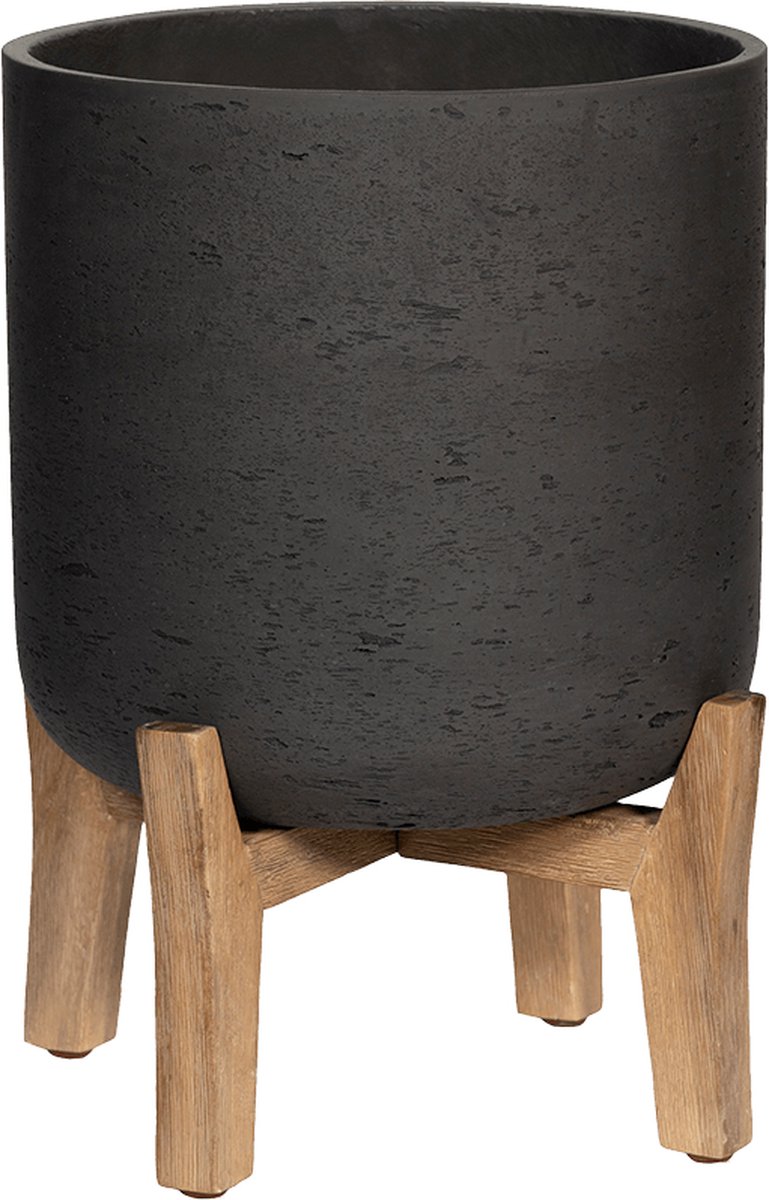 Pottery Pots - Bloempot Charlie L (Feet Low) , Grey Washed - ⌀29.5cm x H34cm - Indoor en Outdoor - Zwart