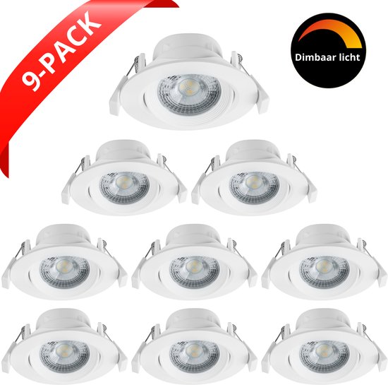Proventa® DimSpot LED Spots Spots encastrés blanc pour intérieur - Dimmable & Inclinable - 9 Spots encastrables