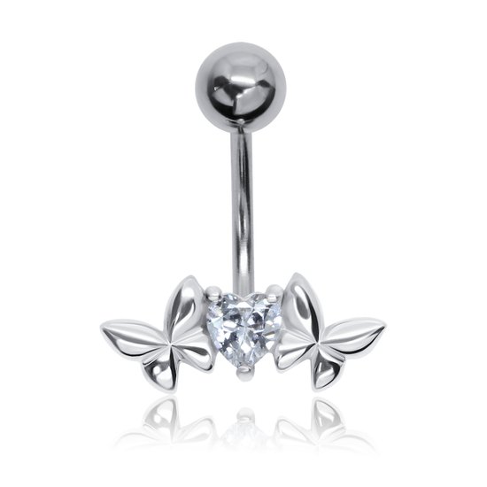 JoyS Navel piercing vlinders met hartje Sterling zilver 925
