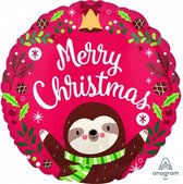 folieballon Sloth Christmas 45 cm rood