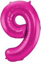 cijferballon ''9'' Magenta 86 cm folie roze
