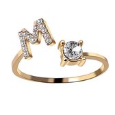 Ring Met Letter - Ring Met Steen - Letter Ring - Ring Letter - Initial Ring - (Zilver) Gold-Plated Letter M - Cadeautje voor haar