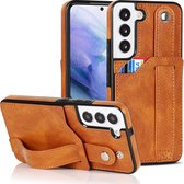 Samsung Galaxy S22  Telefoonhoesje | Back Cover | Lederen Case | Pasjeshouder | Cognac Bruin