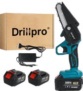 Drillpro 4 inch Draagbare Oplaadbare Elektrische Kettingzagen-Draadloos Kettingzaag-met 2 Accu-Zwart en Blauw