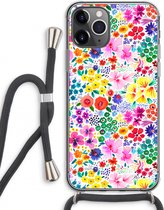 Case Company® - iPhone 11 Pro Max hoesje met Koord - Little Flowers - Telefoonhoesje met Zwart Koord - Extra Bescherming aan alle Kanten en Over de Schermrand