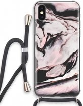 Case Company® - iPhone XS hoesje met Koord - Roze stroom - Telefoonhoesje met Zwart Koord - Extra Bescherming aan alle Kanten en Over de Schermrand