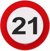 bord verkeersbord 21 jaar 23 cm karton rood/wit 8 stuks