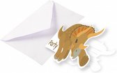 uitnodiging met envelop dinosaurus 13 cm bruin 8 stuks