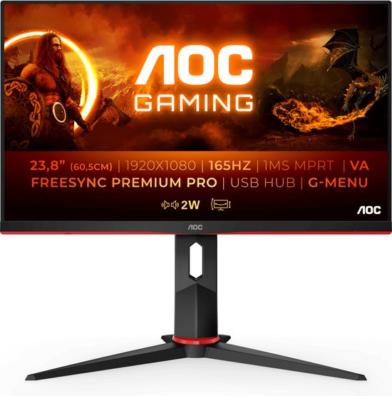 AOC 24G2SPU - Full HD IPS Gaming Monitor - G-Sync Compatible - Verstelbaar - 24 inch - 165hz