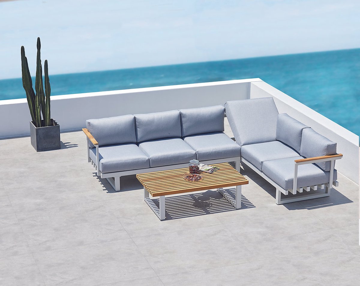 DKS Lounge set Rhon sofa set alu wit - teak licht grijze kussens