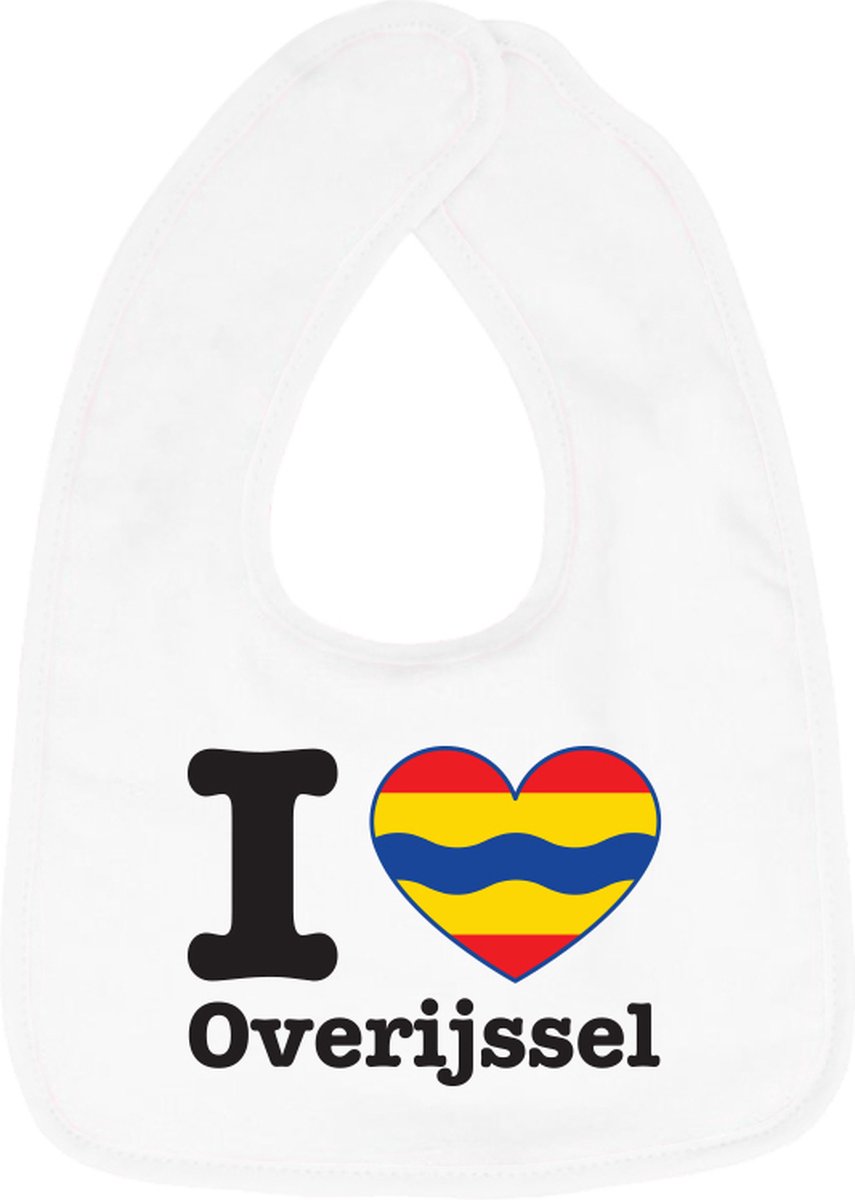 Hospitrix Baby Slabbetje met Tekst I Love Overijssel" | 0-3 maanden | Wit | Cadeau voor Zwangerschap | Provincies Nederland | Overijssel