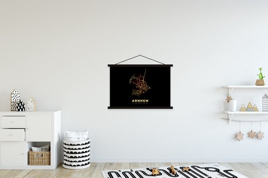Porte-affiche avec affiche - Affiche scolaire - Plan de la ville - Arnhem - Carte - Nederland - Carte - 90x60 cm - Lattes noires