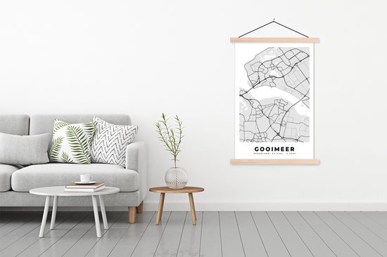 Porte-affiche avec affiche - Affiche scolaire - Nederland - Gooimeer - Carte - Carte - Plan de la ville - 120x180 cm - lattes vierges