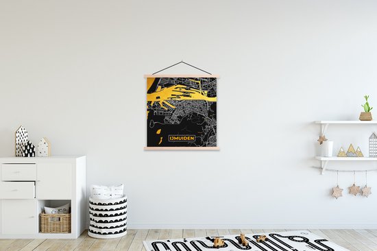 Affiche scolaire - IJmuiden - Plan de la ville - Carte - Plan d'étage - Black and Gold et Or - 60x60 cm - Lattes vierges