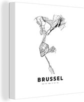 Canvas Schilderij België – Brussel – Stadskaart – Kaart – Zwart Wit – Plattegrond - 50x50 cm - Wanddecoratie