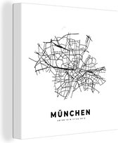 Canvas Schilderij Kaart – Plattegrond – Stadskaart – München – Duitsland – Zwart Wit - 50x50 cm - Wanddecoratie