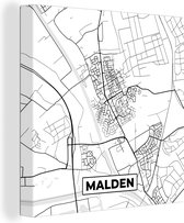 Canvas Schilderij Malden - Plattegrond - Stadskaart - Kaart - Nederland - Zwart Wit - 50x50 cm - Wanddecoratie