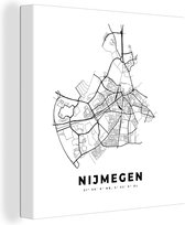 Canvas Schilderij Plattegrond – Nijmegen – Zwart Wit – Stadskaart - Kaart - Nederland - 20x20 cm - Wanddecoratie