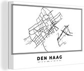 Canvas Schilderij Stadskaart – Zwart Wit - Kaart – Den Haag – Nederland – Plattegrond - 90x60 cm - Wanddecoratie