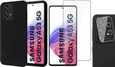 Hoesje geschikt voor Samsung Galaxy A53 - Matte Back Cover Microvezel Siliconen Case Hoes Zwart - Tempered Glass Screenprotector - Camera Lens Protector