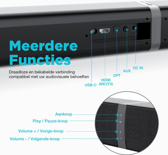 UpLiving® Soundbar - Verstelbaar tot 2 soundbars - Luidsprekers - Soundbars voor TV - Speakers - Zwart - Bluetooth 5.0 - UpLiving