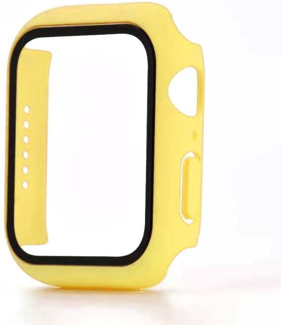 Smartphonica Hoesje met glazen screenprotector voor Apple Watch 44mm - Geel geschikt voor Apple Watch