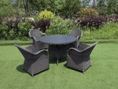 Ensemble de jardin rond 5 pièces (Brun doux) | 4 chaises de jardin Rome | Table de jardin ø120cm (Spraystone)