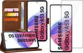 Hoesje geschikt voor Samsung Galaxy A53 - Book Case Leer Wallet Cover Portemonnee Pasjeshouder Hoes Bruin - Tempered Glass Screenprotector