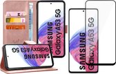 Hoesje geschikt voor Samsung Galaxy A53 - Book Case Leer Wallet Cover Portemonnee Pasjeshouder Hoes Roségoud - Full Tempered Glass Screenprotector