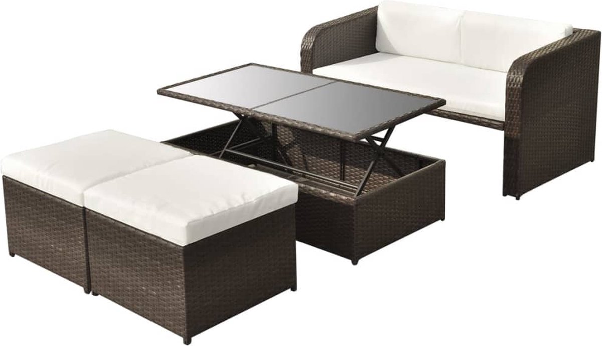 Medina 4-delige Loungeset met kussens poly rattan bruin
