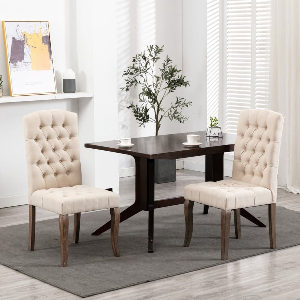 Medina Eetkamerstoelen 2 st linnen-look stof beige