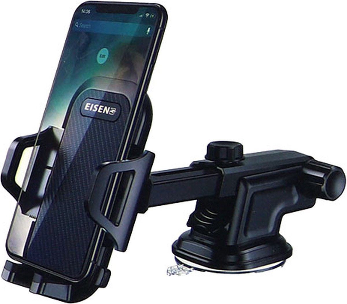 Eisenz Universele Autohouder Smartphone – Zuignap & Ventilatierooster – 360° Draaibaar – One-Touch Klem – Dashboard & Voorruit – Zwart (HD10)