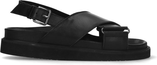 Sacha - Dames - Zwarte leren plateau sandalen met gekruiste banden - Maat 36