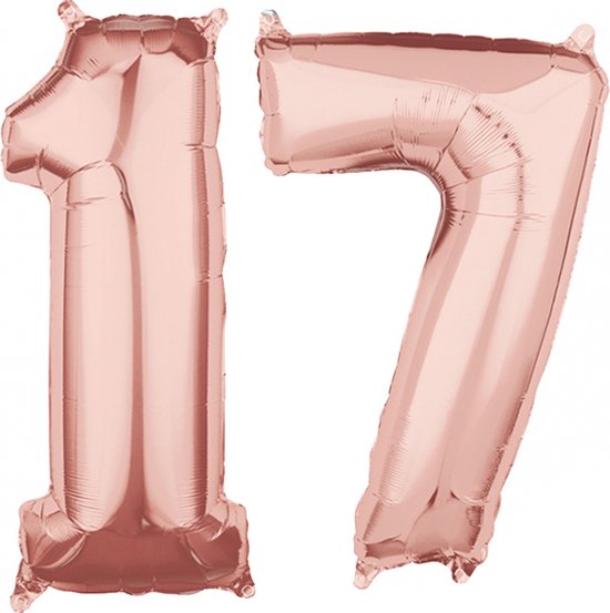 Folie  rosé goud cijfer 17  ballonnen.