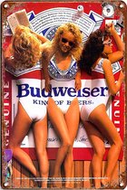 Signs-USA - Retro wandbord - metaal - Budweiser - 3 pin ups - 30 x 40 cm