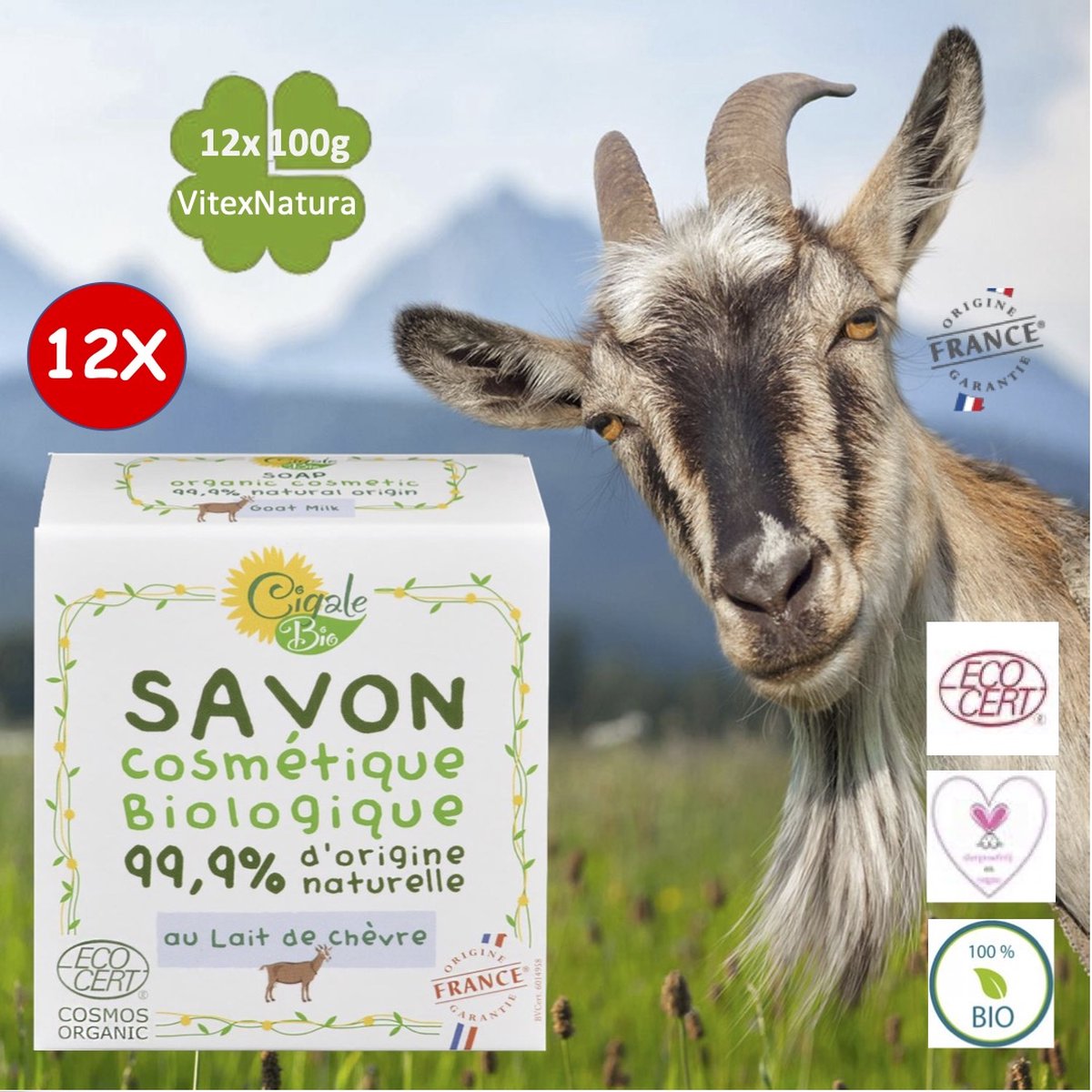 Cigale Bio, Savon au lait de chèvre bio 12x100g Sans conservateur.  Soulagement pour... | bol